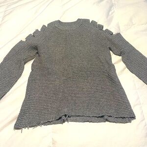 Distressed waffle sweater